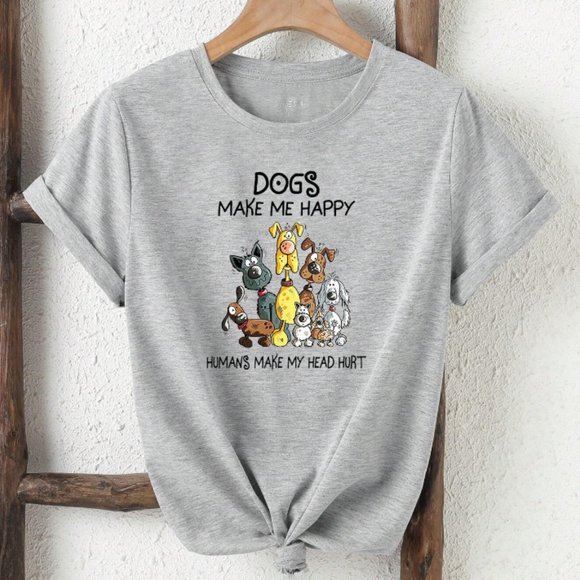 Cartoon And Slogan Dogs Graphic Tee - M - Picture 1 of 3
